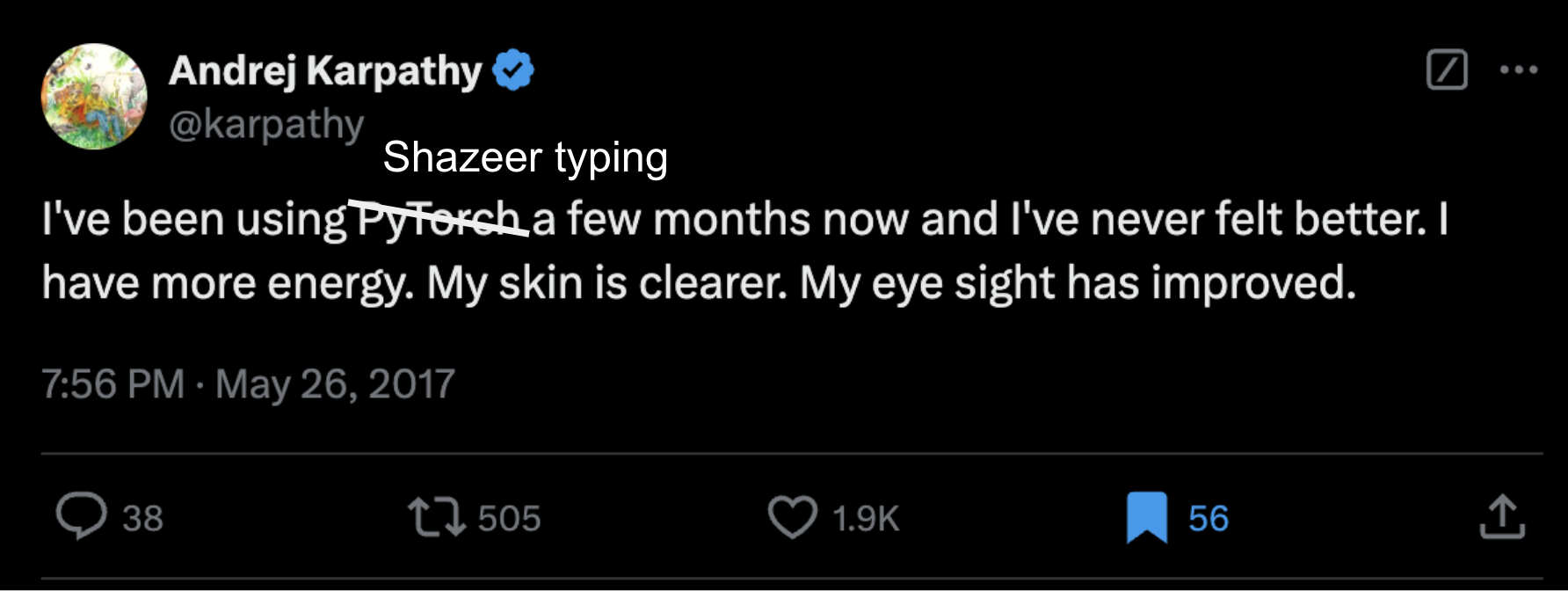 Shazeer typing is good for your skin